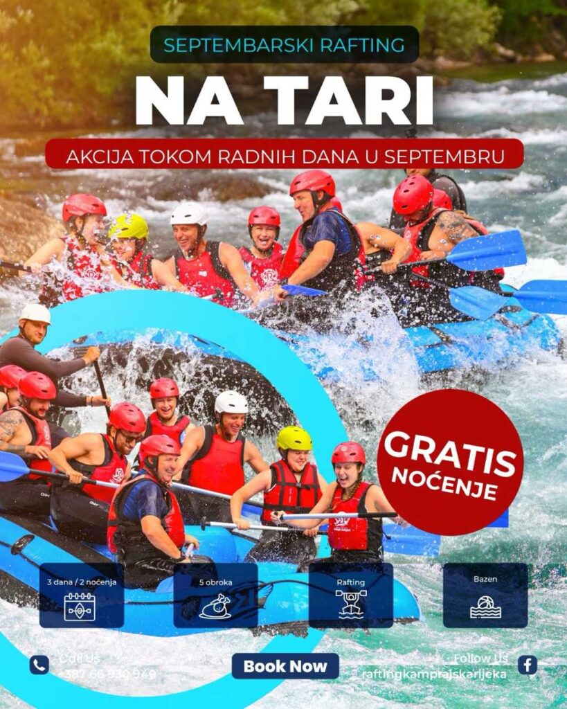 Rafting na Tari u septembru – jedan dan više ili jedan gost gratis u Rajskoj rijeci